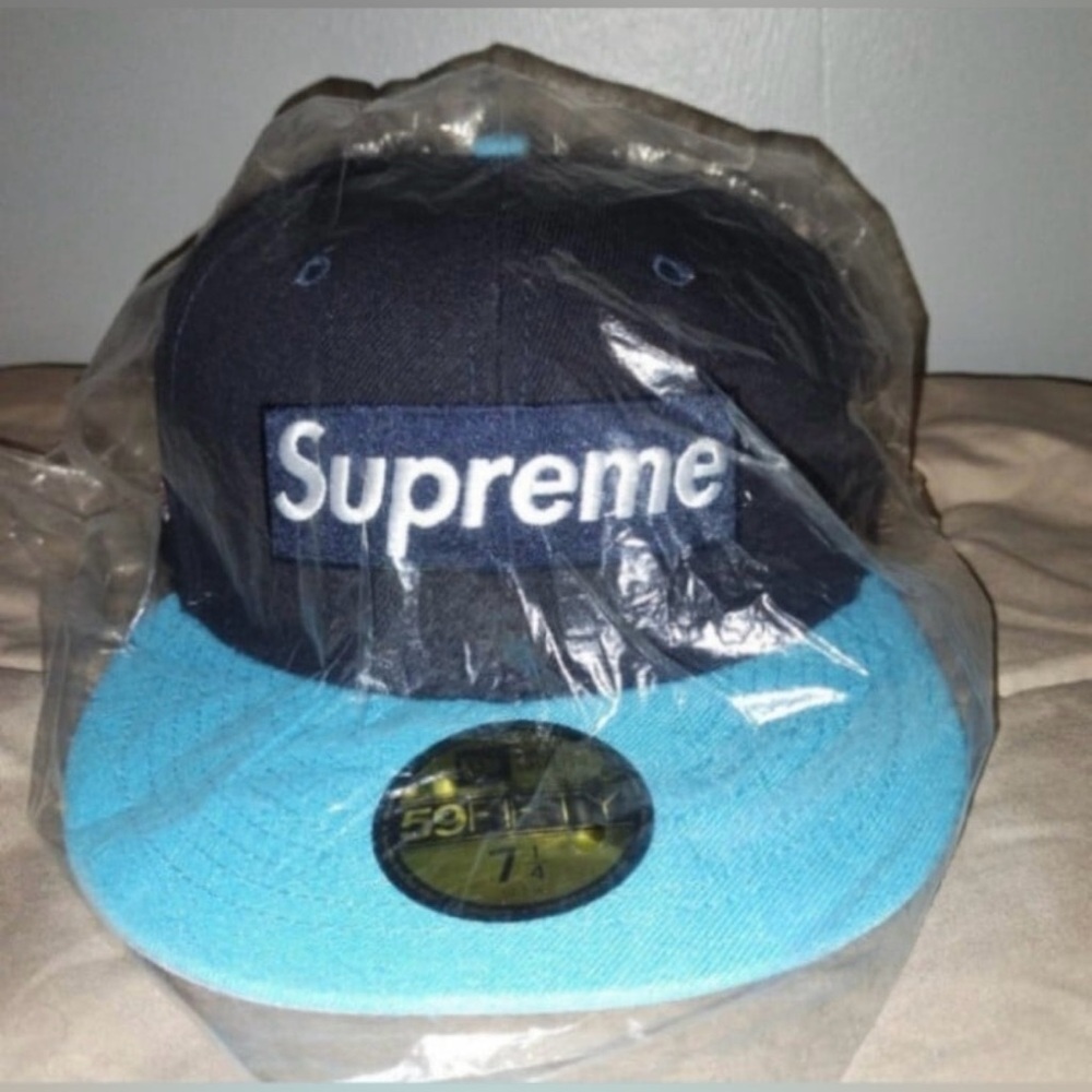 Supreme New Era Blue Two-Tone Box Logo Fitted Baseball Hat 7 1/4